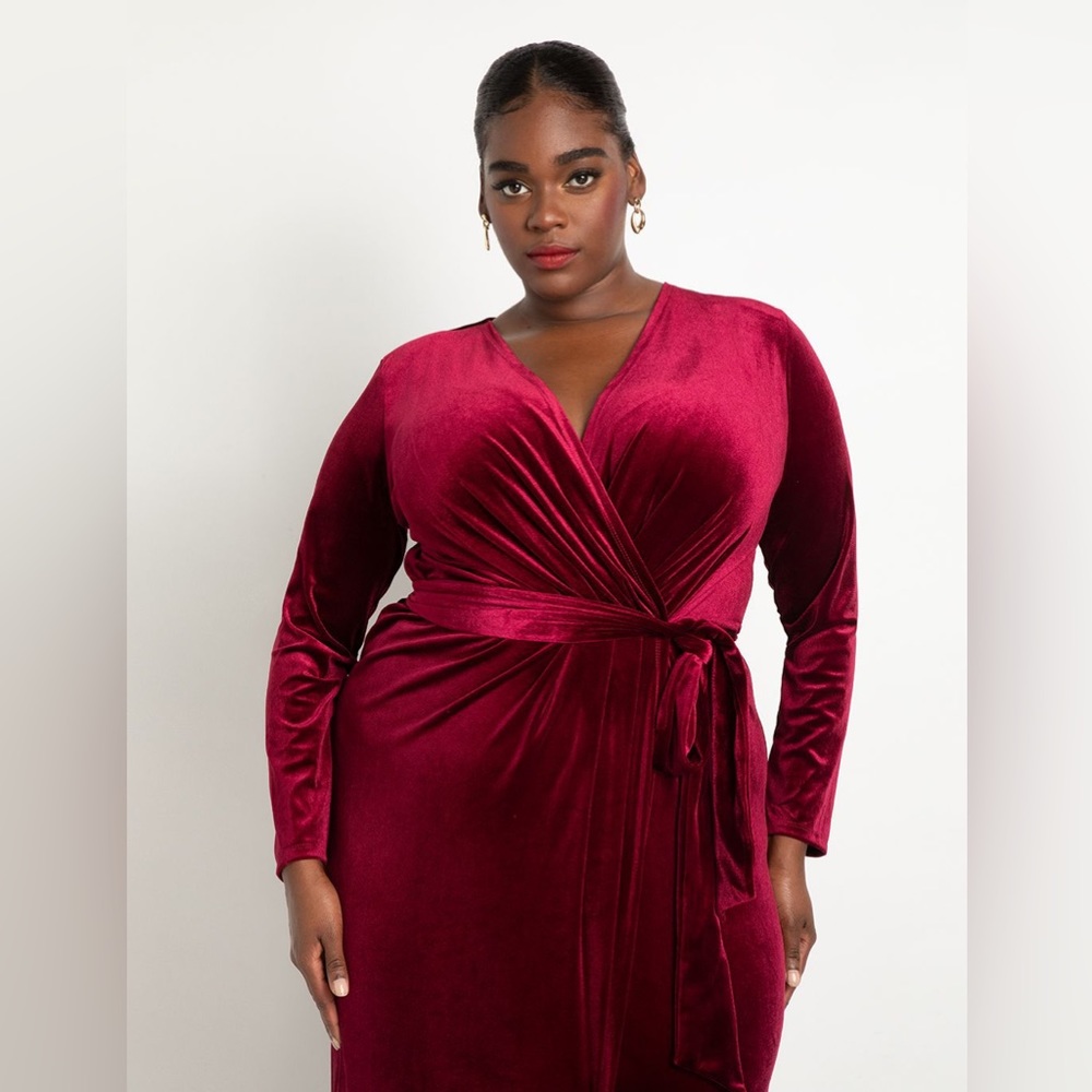 Velvet Wrap Dress With Tie - Picture 2 of 3